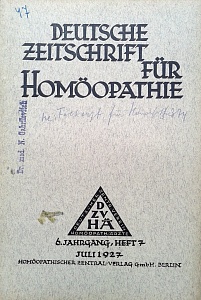 Deutsche Zeitschrift fur Homoeopathie, juli 1927