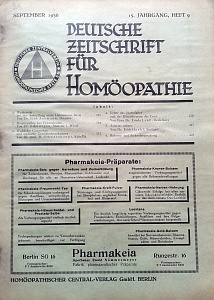 Deutsche Zeitschrift fur Homoeopathie, september 1936	