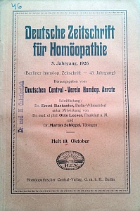 Deutsche Zeitschrift fur Homoeopathie, oktober 1926	