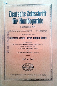 Deutsche Zeitschrift fur Homoeopathie, juni 1926