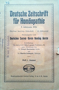 Deutsche Zeitschrift fur Homoeopathie, januar 1926 
