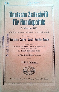 Deutsche Zeitschrift fur Homoeopathie, februar 1926