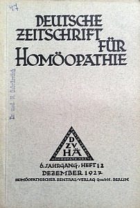 Deutsche Zeitschrift fur Homoeopathie, december 1927