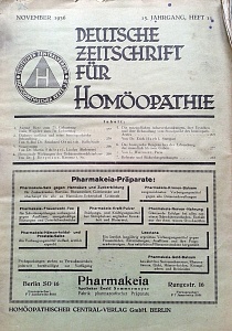 Deutsche Zeitschrift fur Homoeopathie, november 1936	