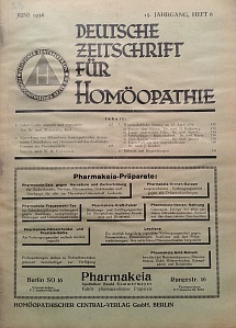 Deutsche Zeitschrift fur Homoeopathie, juni 1936