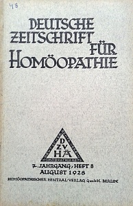 Deutsche Zeitschrift fur Homoeopathie, august 1928