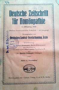 Deutsche Zeitschrift fur Homoeopathie, november 1926	