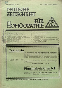 Deutsche Zeitschrift fur Homoeopathie, september 1932